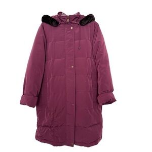 Centigrade Size M Down Plum Jacket Long Quilted Coat Removable Faux Fur Hood